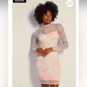 NWT $118 Guess Gemma pastel printed dress w/seam detail & illusion neck/sleeves